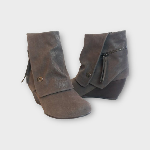 ❌SOLD❌Blowfish Malibu | Babbi Gray Ankle Boot Cuff Wedge | 8.5 - Picture 6 of 8